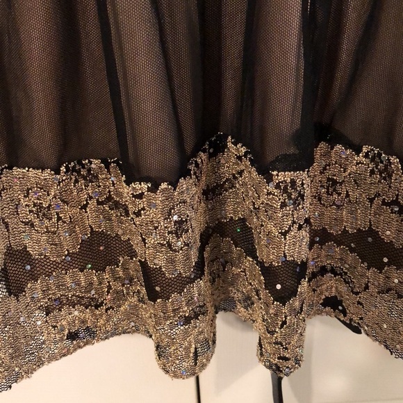 Y2K R&M Richards Satin Sequin Mesh Lace Babydoll Cocktail Top Size 12 - Picture 5 of 9